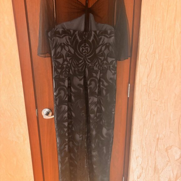 JS Collections Claudia Column Gown Black Gunmetal Size 10 - Picture 8 of 11